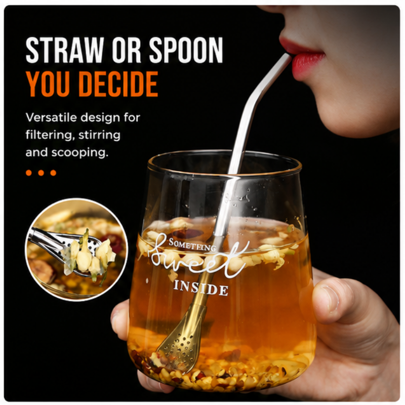 🥄304 Stainless Steel Straw Spoon – 2-in-1 Spoon & Straw for Coffee, Juice & Milk Tea