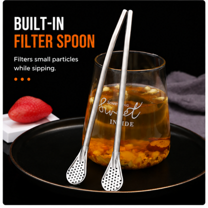 🥄304 Stainless Steel Straw Spoon – 2-in-1 Spoon & Straw for Coffee, Juice & Milk Tea