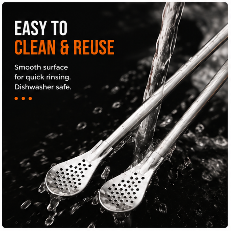 🥄304 Stainless Steel Straw Spoon – 2-in-1 Spoon & Straw for Coffee, Juice & Milk Tea
