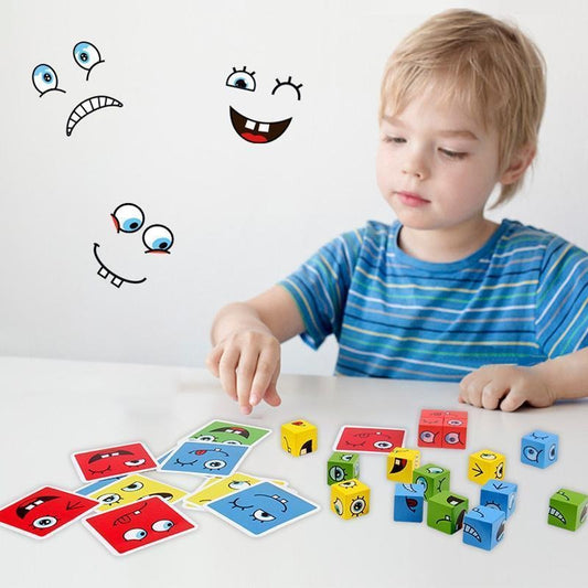 Face-Changing Cube Set — Building Blocks Puzzle, Multiplayer Interactive Educational Tabletop Game Toy