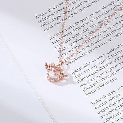 Moving Diamond Zircon Angel Wings Heart Pendant