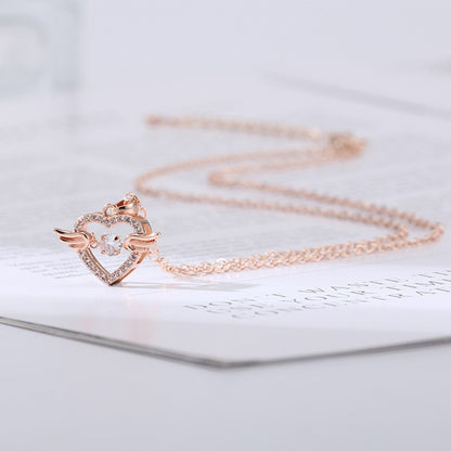 Moving Diamond Zircon Angel Wings Heart Pendant