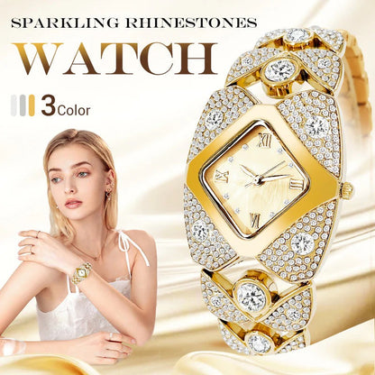 High Quality-Retro Quartz Watch with Sparkling Rhinestones