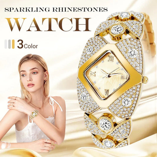 High Quality-Retro Quartz Watch with Sparkling Rhinestones