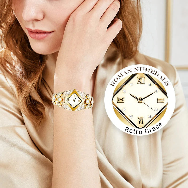 High Quality-Retro Quartz Watch with Sparkling Rhinestones