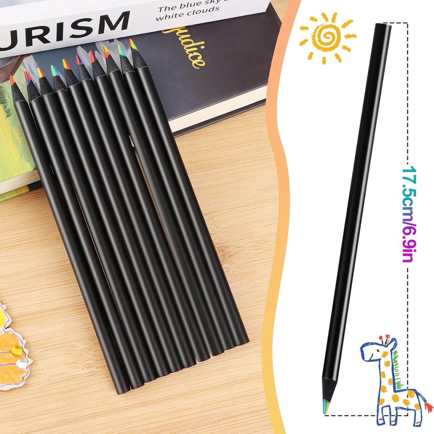 [10 pcs] Vibrant Rainbow Pencils – 7 Colors in One