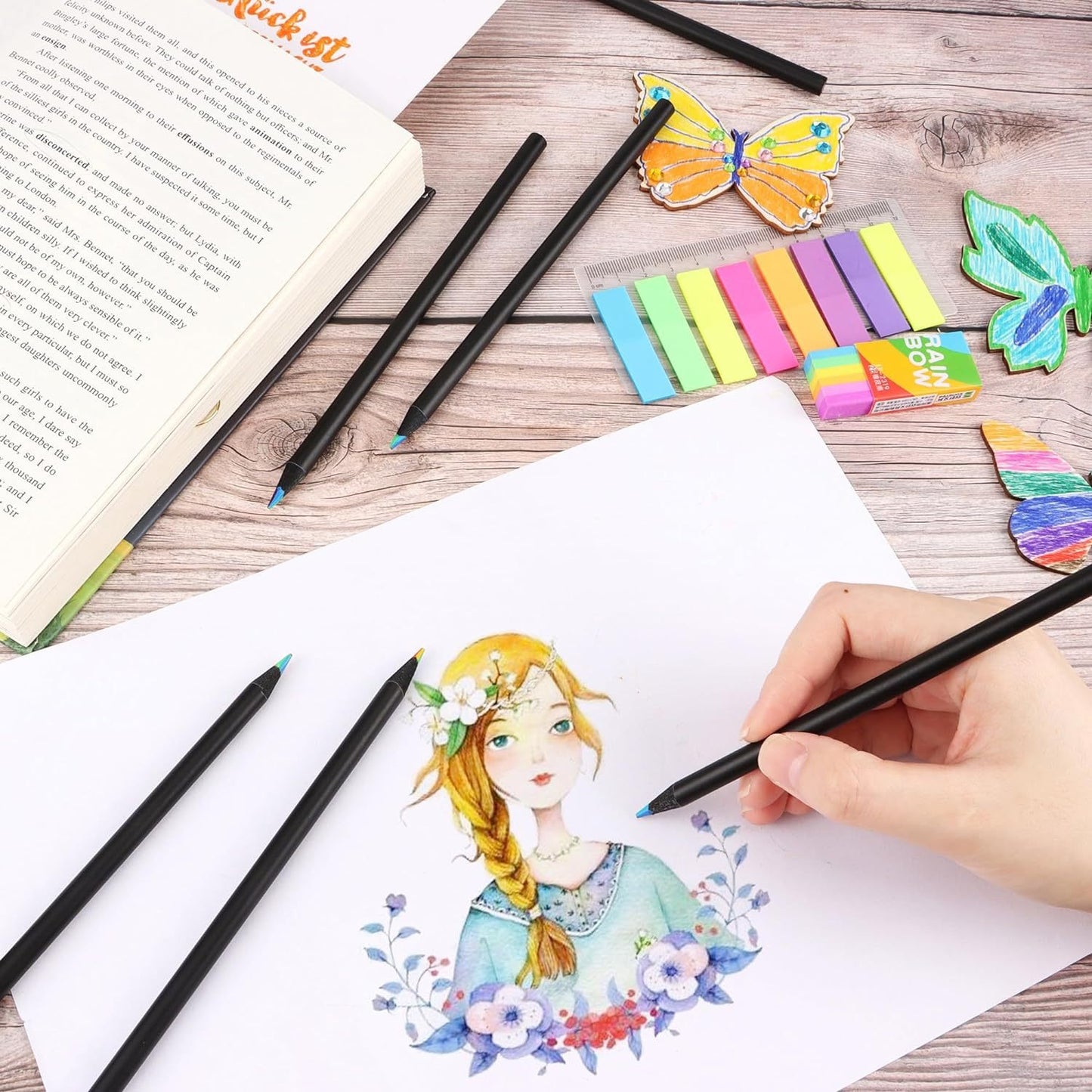 [10 pcs] Vibrant Rainbow Pencils – 7 Colors in One