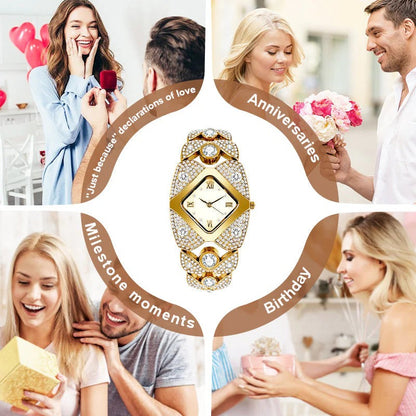 High Quality-Retro Quartz Watch with Sparkling Rhinestones