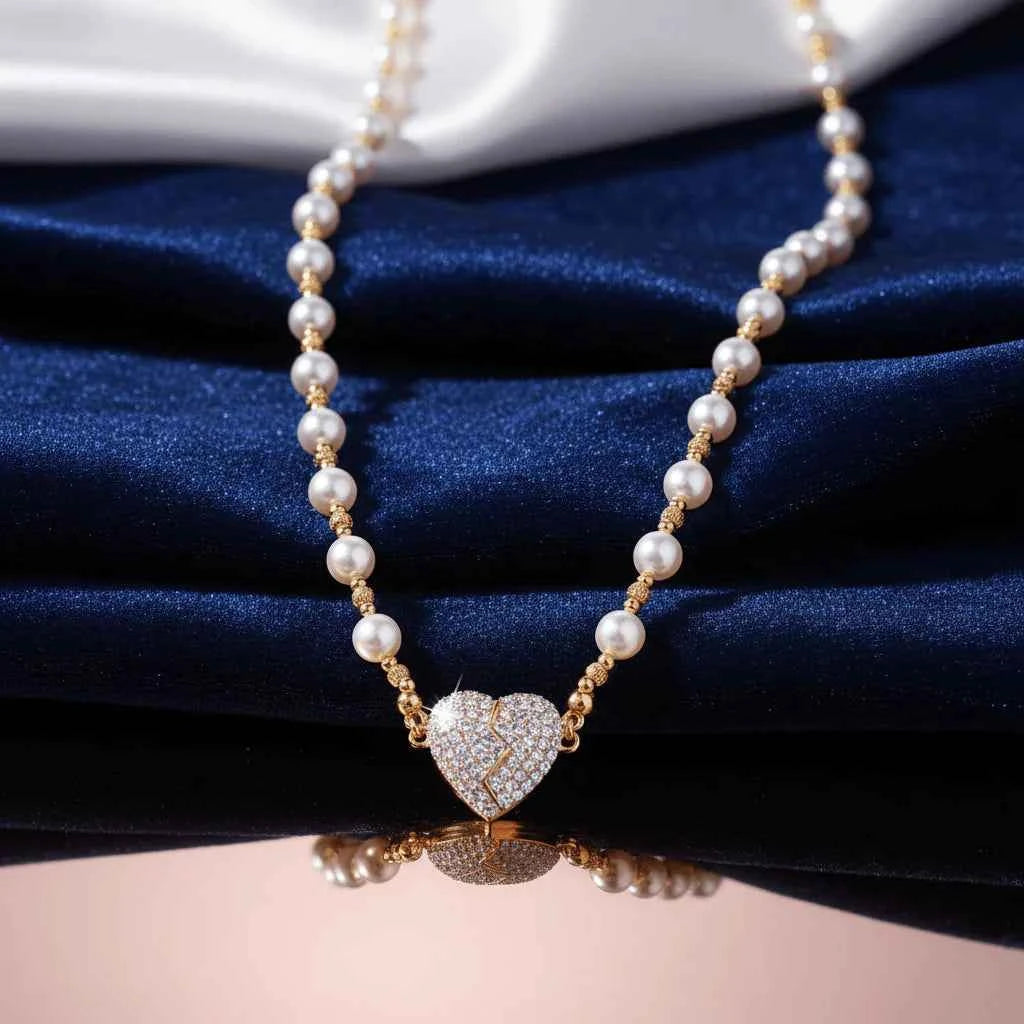 Sparkling Heart Magnetic Pearl Necklace