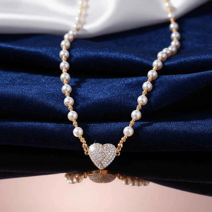 Sparkling Heart Magnetic Pearl Necklace