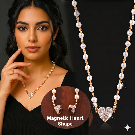 Sparkling Heart Magnetic Pearl Necklace