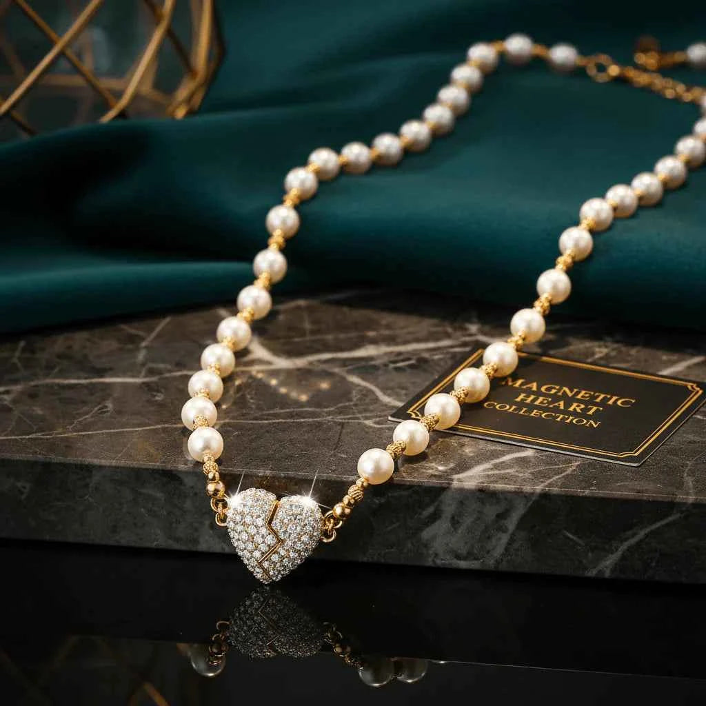 Sparkling Heart Magnetic Pearl Necklace