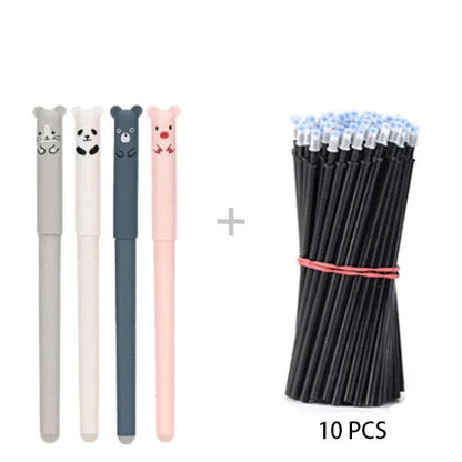 4 Pcs/Set Best Japanese Erasable 0.35 mm Gel Pen Kawaii Pig Bear Cat and Mouse