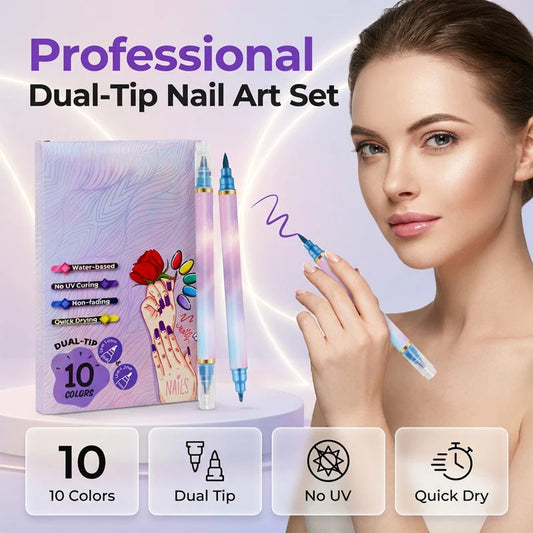2026 HOT SALE——10-Color Dual-Tip Nail Art Marker Pen Set