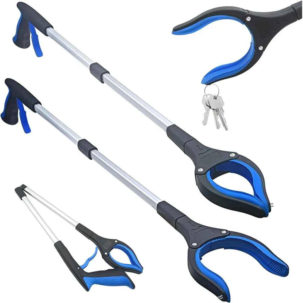 Foldable Grabber Tool, Aluminum Alloy Long Reach Pick-Up Claw with Rotating Head & Built-in Magnet Tip