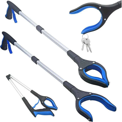 Foldable Grabber Tool, Aluminum Alloy Long Reach Pick-Up Claw with Rotating Head & Built-in Magnet Tip