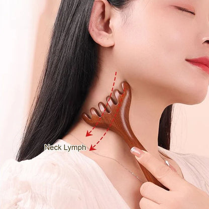 Meridian massage comb with six claws，sandalwood comb