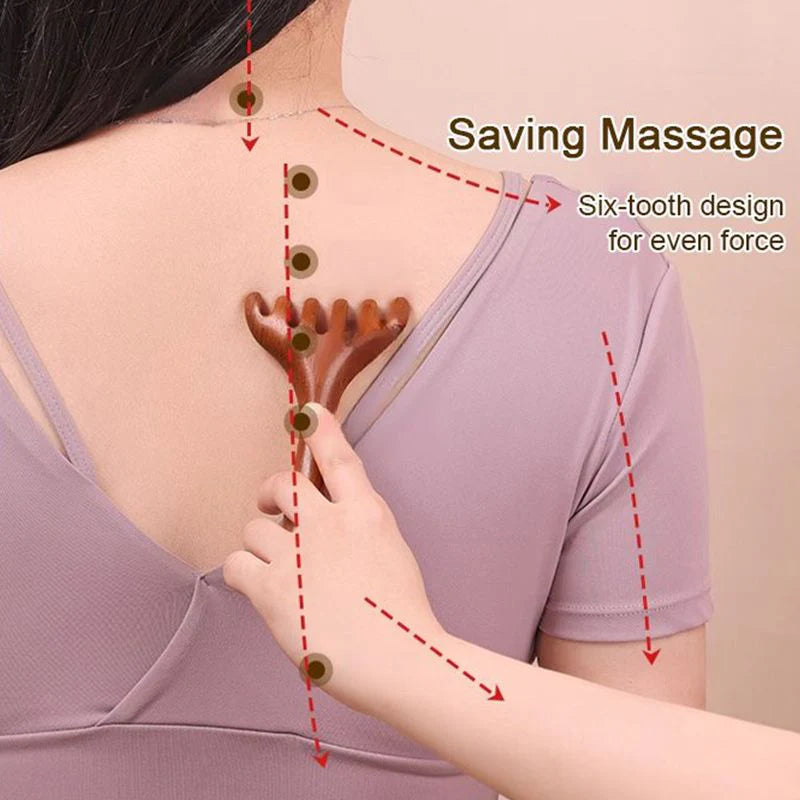 Meridian massage comb with six claws，sandalwood comb