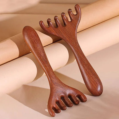 Meridian massage comb with six claws，sandalwood comb
