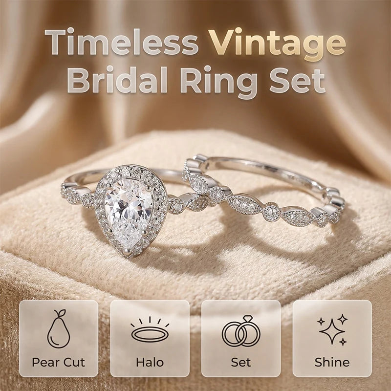 Pear-Shaped Teardrop Ring Set