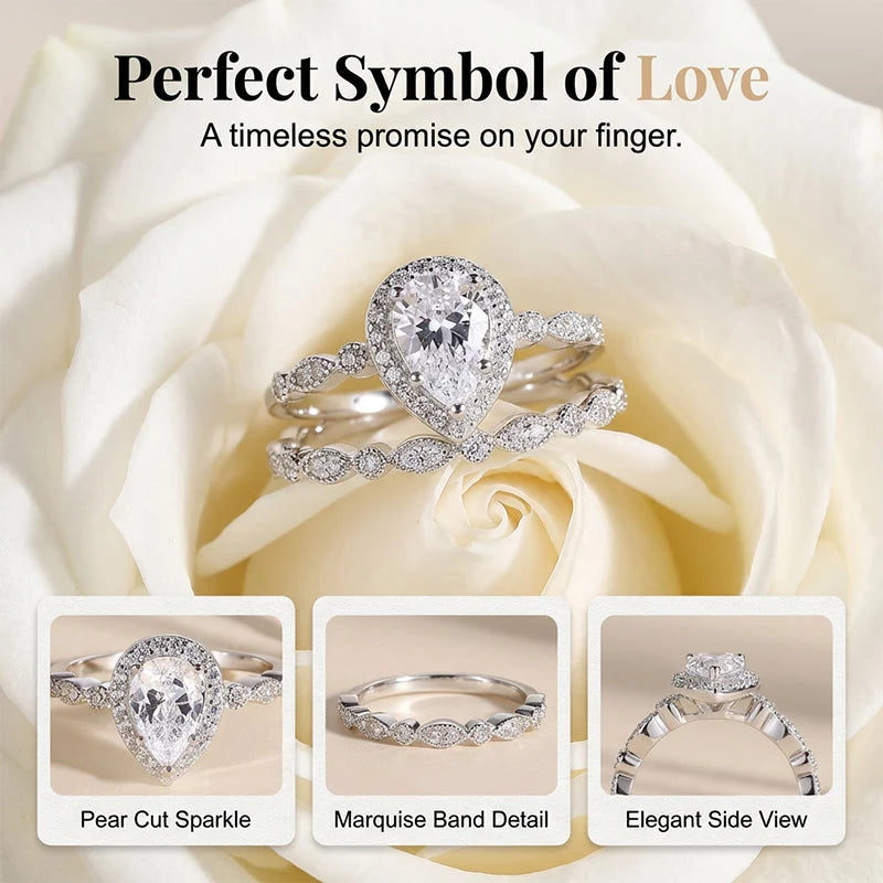 Pear-Shaped Teardrop Ring Set