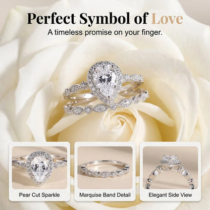 Pear-Shaped Teardrop Ring Set