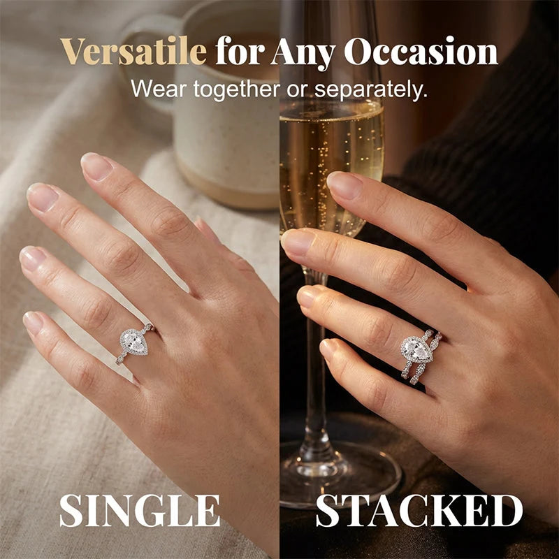 Pear-Shaped Teardrop Ring Set