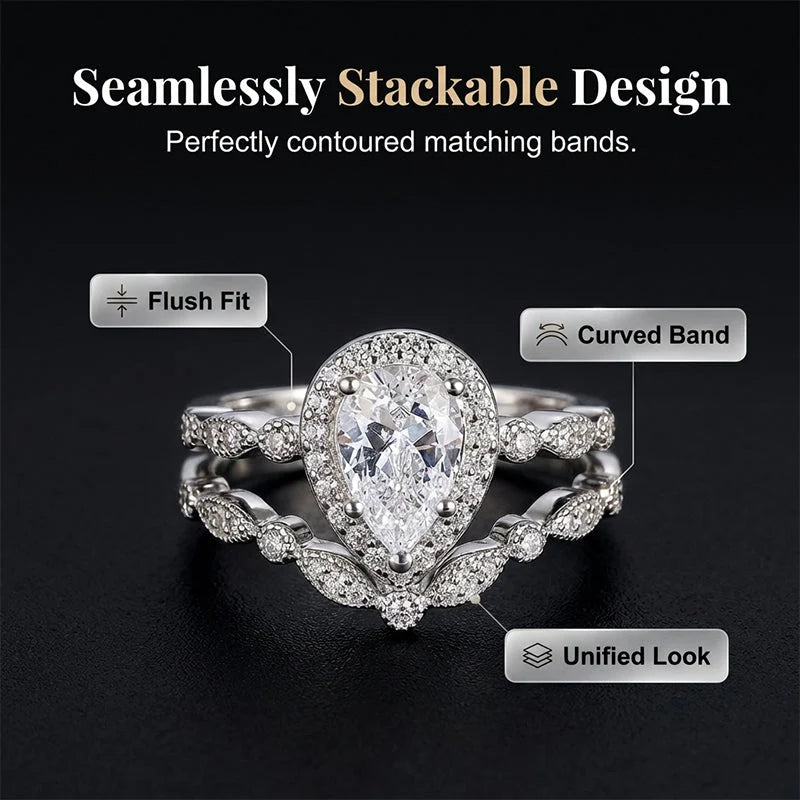 Pear-Shaped Teardrop Ring Set