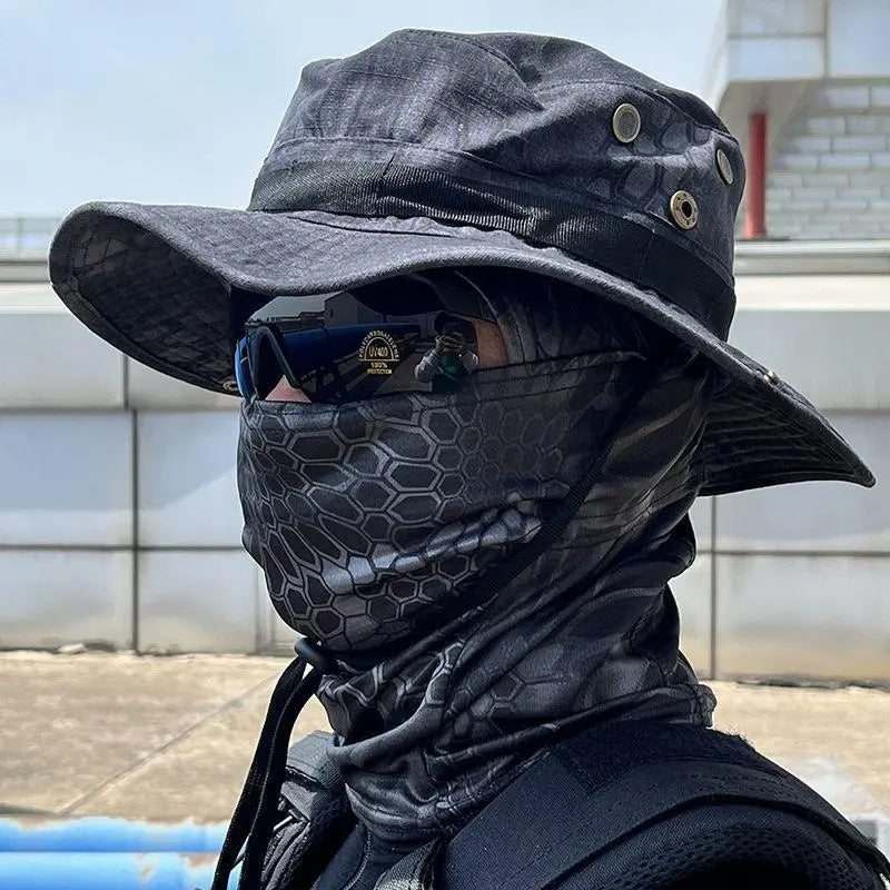 High Quality-Outdoor Camouflage Fisherman Hat, Hat and Face Mask 2-Piece Set