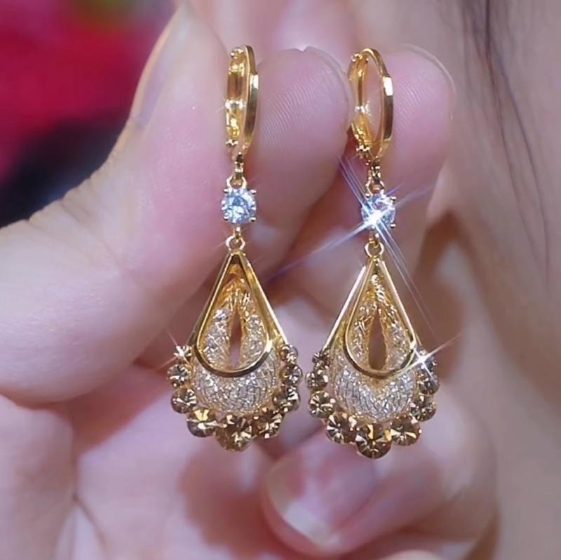 High quality-golden wire hollow water drop earrings