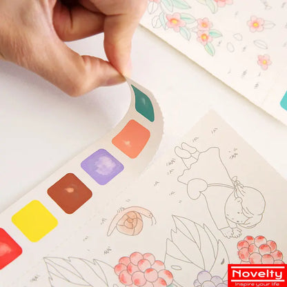 Children's cartoon creative watercolor coloring book, 20 pages, comes with paint and brushes