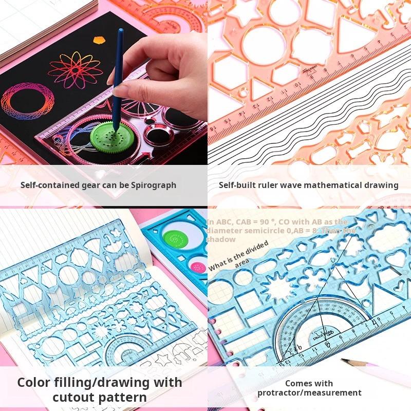 7 Pcs-Multifunctional Versatile Ruler, Drawing Template Ruler, Hollow Wave Ruler for Art