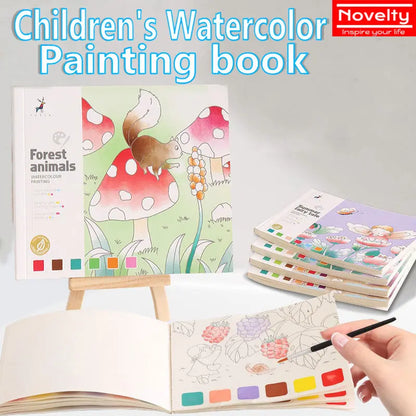 Children's cartoon creative watercolor coloring book, 20 pages, comes with paint and brushes