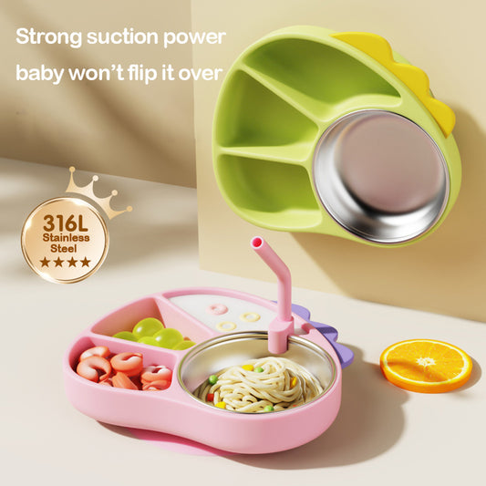 Kids Silicone Divided Cartoon Plate Baby Suction Tableware Non-Slip Feeding Dish