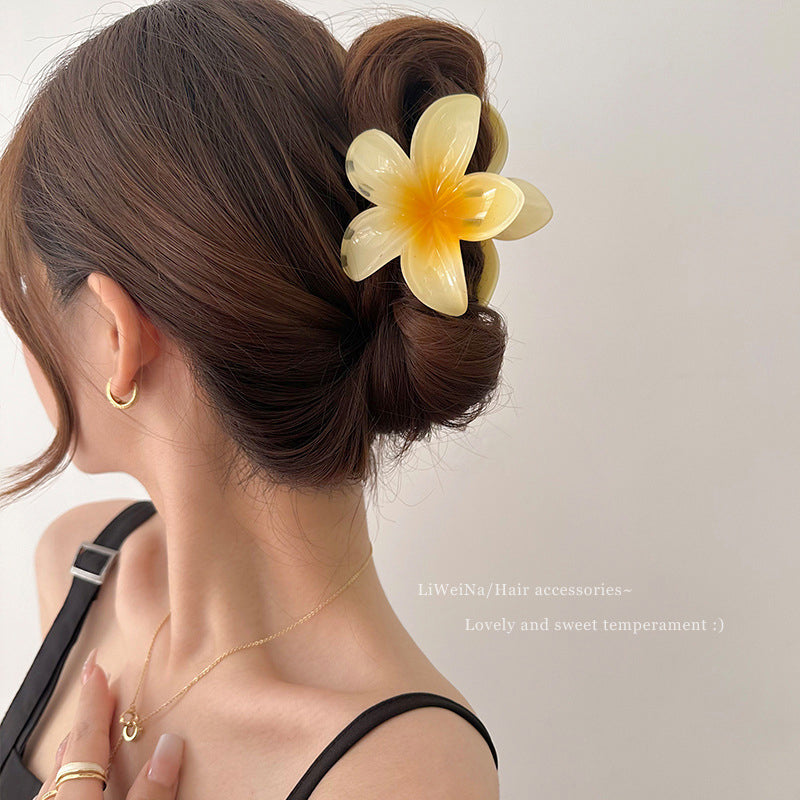 Plumeria Flower Shark Hair Claw Clip for Women – Summer Style