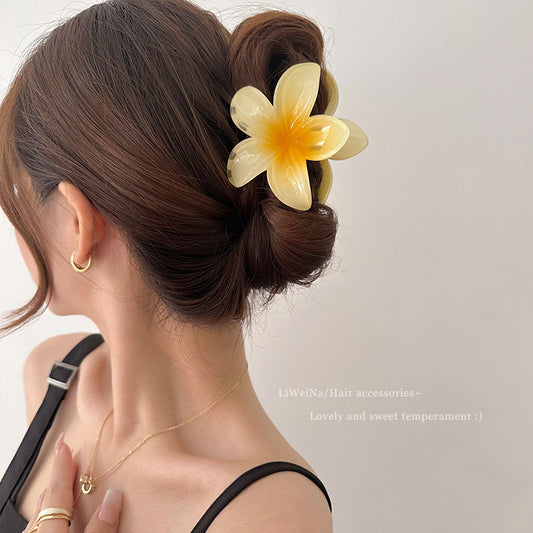 Plumeria Flower Shark Hair Claw Clip for Women – Summer Style